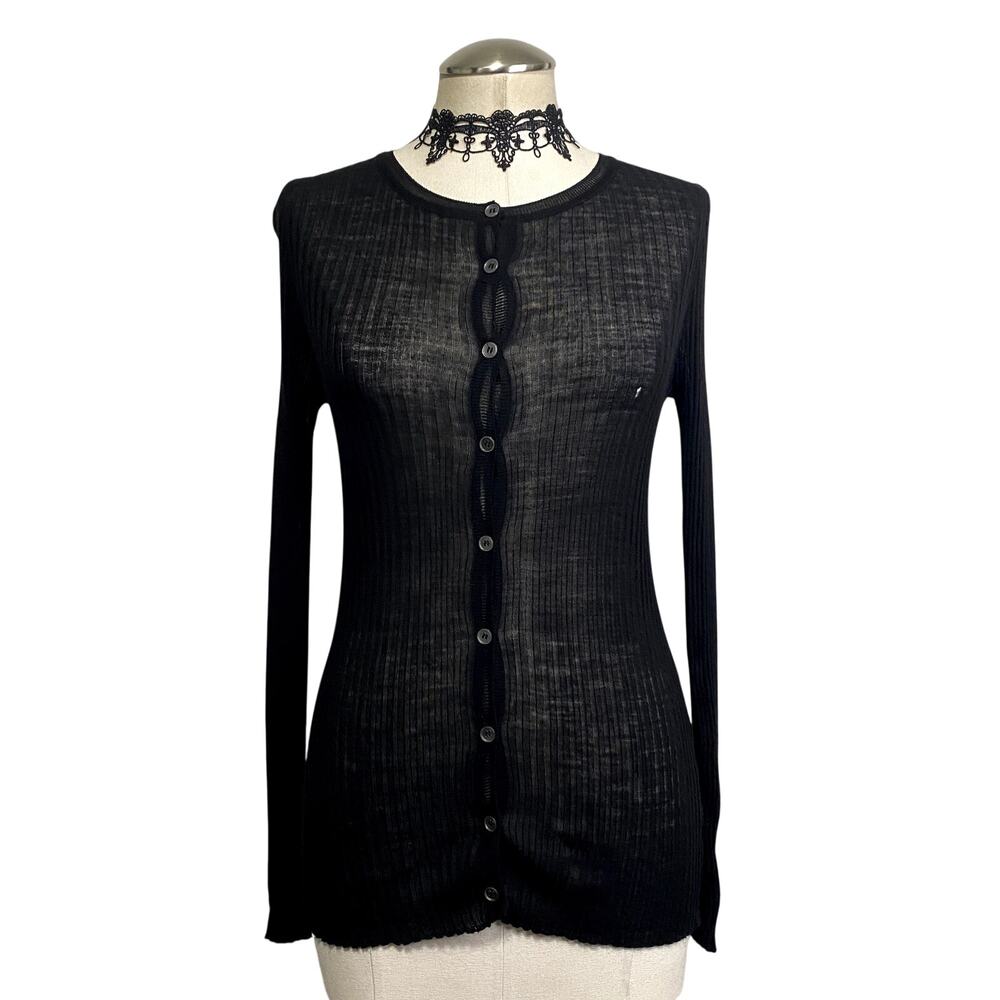 Y2K Preppy Gothic Button Down Cardigan Grunge Quiet Luxury Semi Sheer Stretch